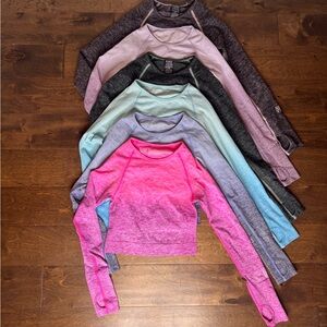 Lot Victoria secret XS seamless Long Sleeve Crop Pink, Blue, Gray, teal, purple